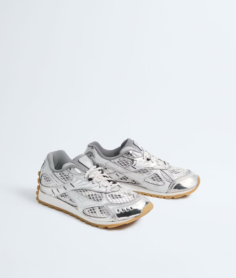 Bottega Veneta Orbit Sneaker — Pink Metallic & Silver