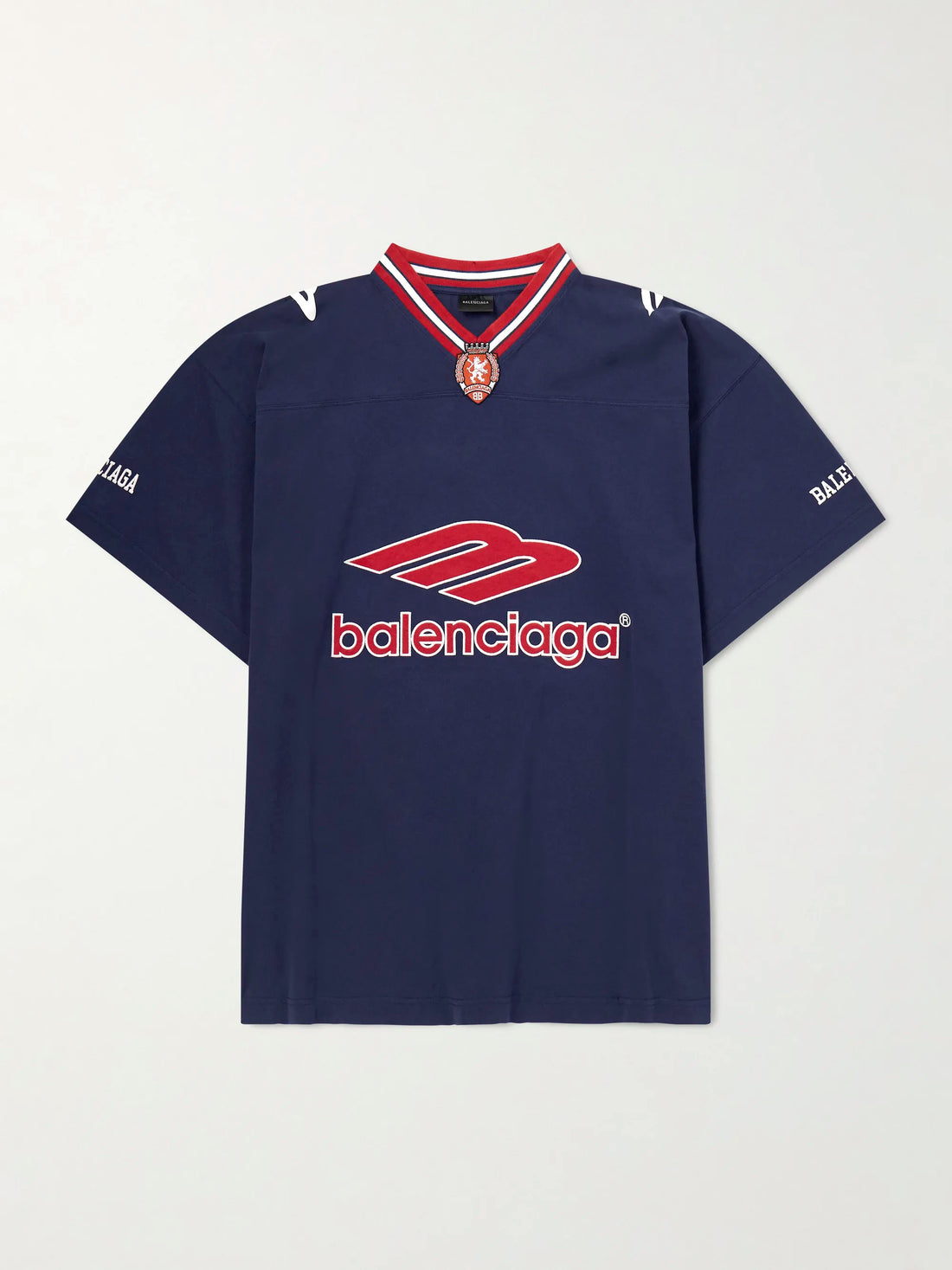 Balenciaga Soccer Jersey Logo-Print Oversized T-Shirt — Navy