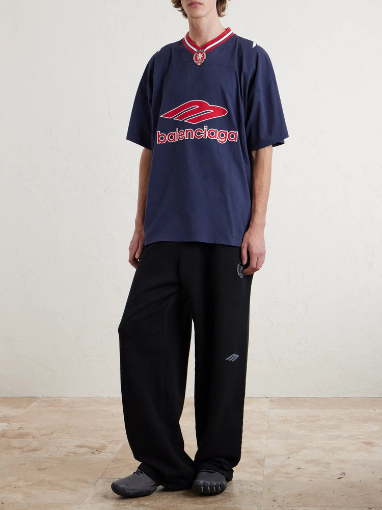 Balenciaga Soccer Jersey T-Shirt Navy - Full body on model