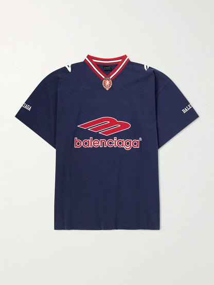 Balenciaga Soccer Jersey T-Shirt Navy - Front flat lay