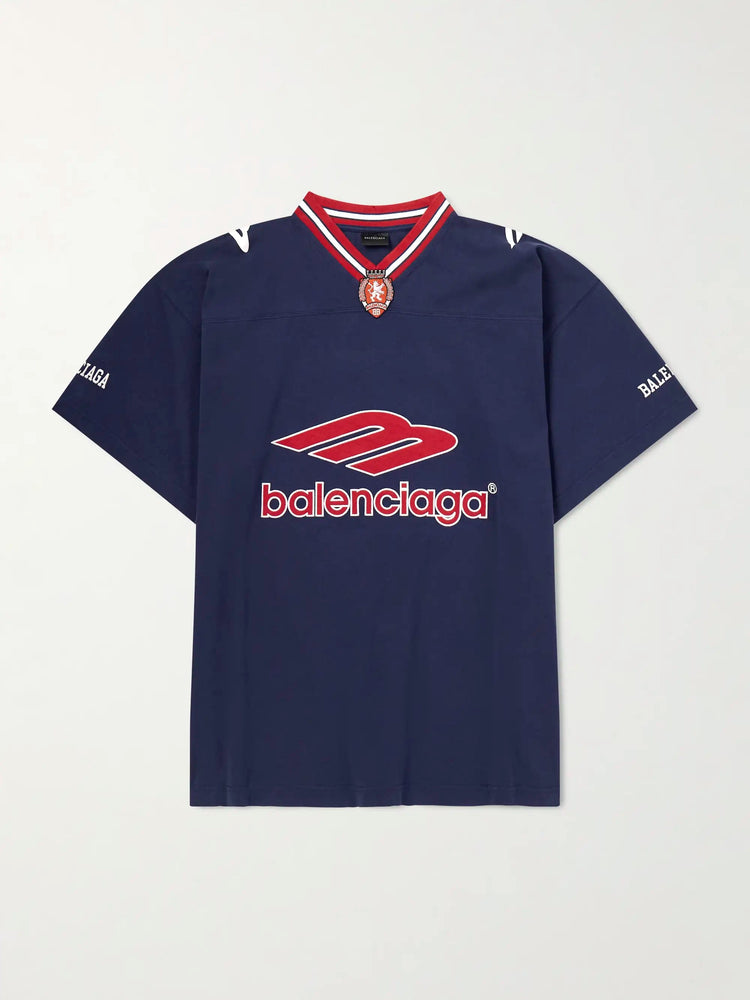 Balenciaga Soccer Jersey T-Shirt Navy - Front flat lay
