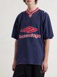 Balenciaga Soccer Jersey Logo-Print Oversized T-Shirt — Navy
